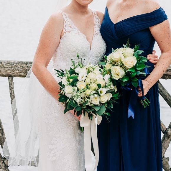 Size 8 dress from David’s bridal (STYLE# F19951) color marine and mesh material - Picture 2 of 4